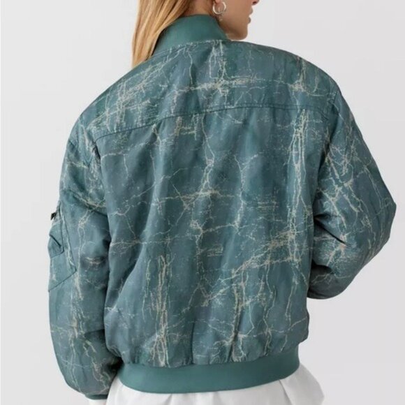BDG Light Green Marble Print Puffer Bomber Jacket Size S - Picture 8 of 16